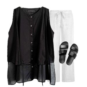 MATTHILDUR BLACK LAGENLOOK HIGH LOW VEST TOP US SZ M